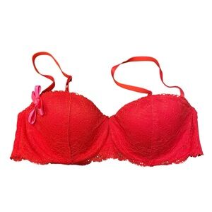 GapBody Balconnet Red Lace Bra Pink Bow Women’s Size 34B